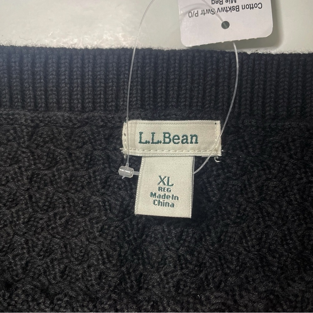 NEW LL Bean Black Basket Weave Pullover Sweater 100% Cotton Size XL Boat Neck - Picture 16 of 16